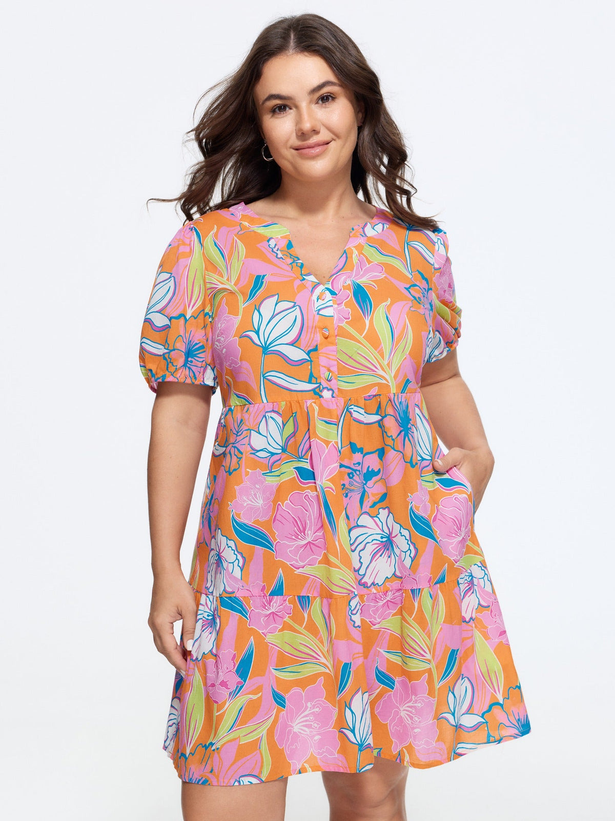 Cotton Floral Print Tiered Mini Dress