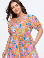 Cotton Floral Print Tiered Mini Dress