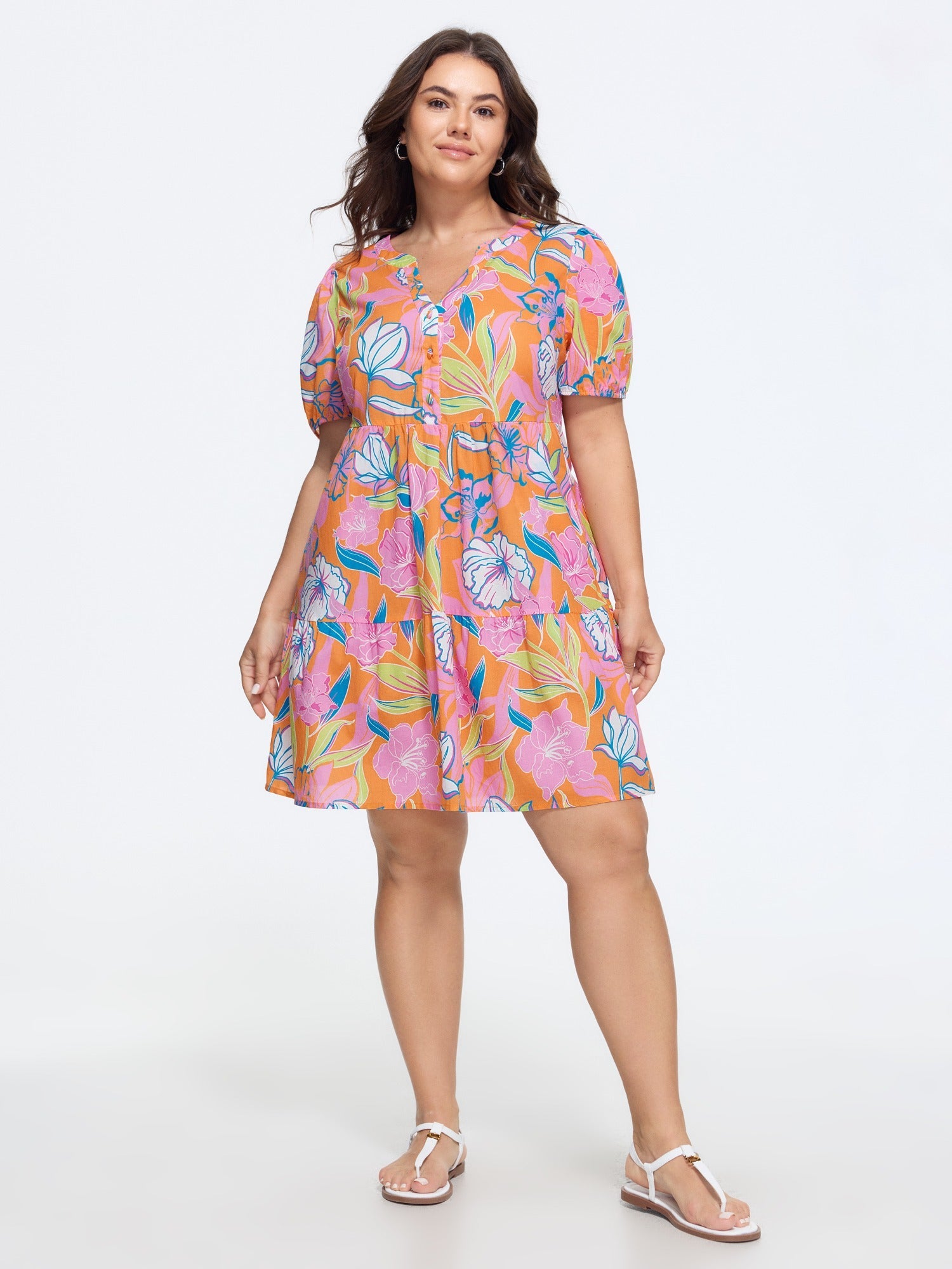 Cotton Floral Print Tiered Mini Dress