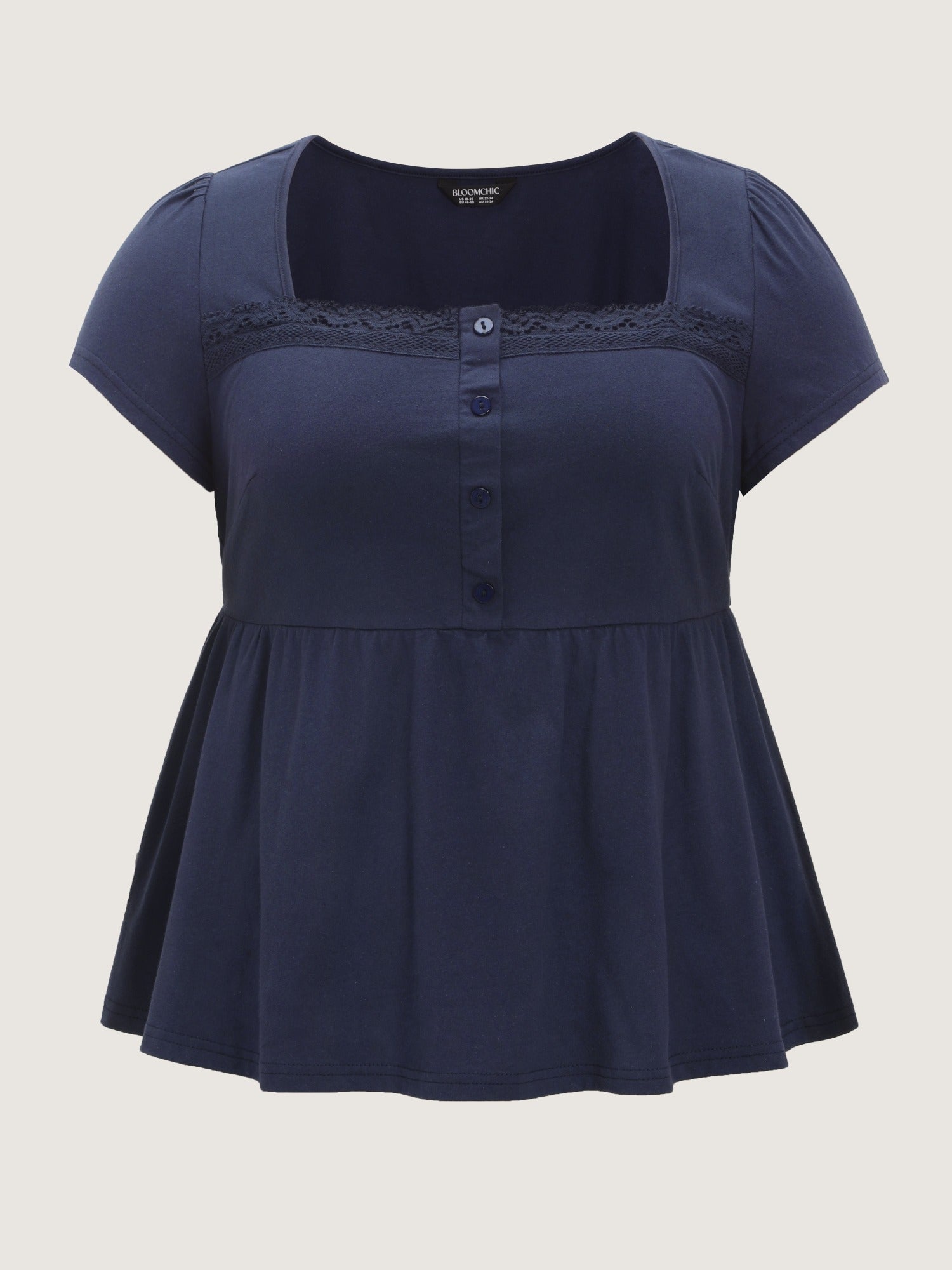 Cotton Square Neck Lace Trim Babydoll T-Shirt