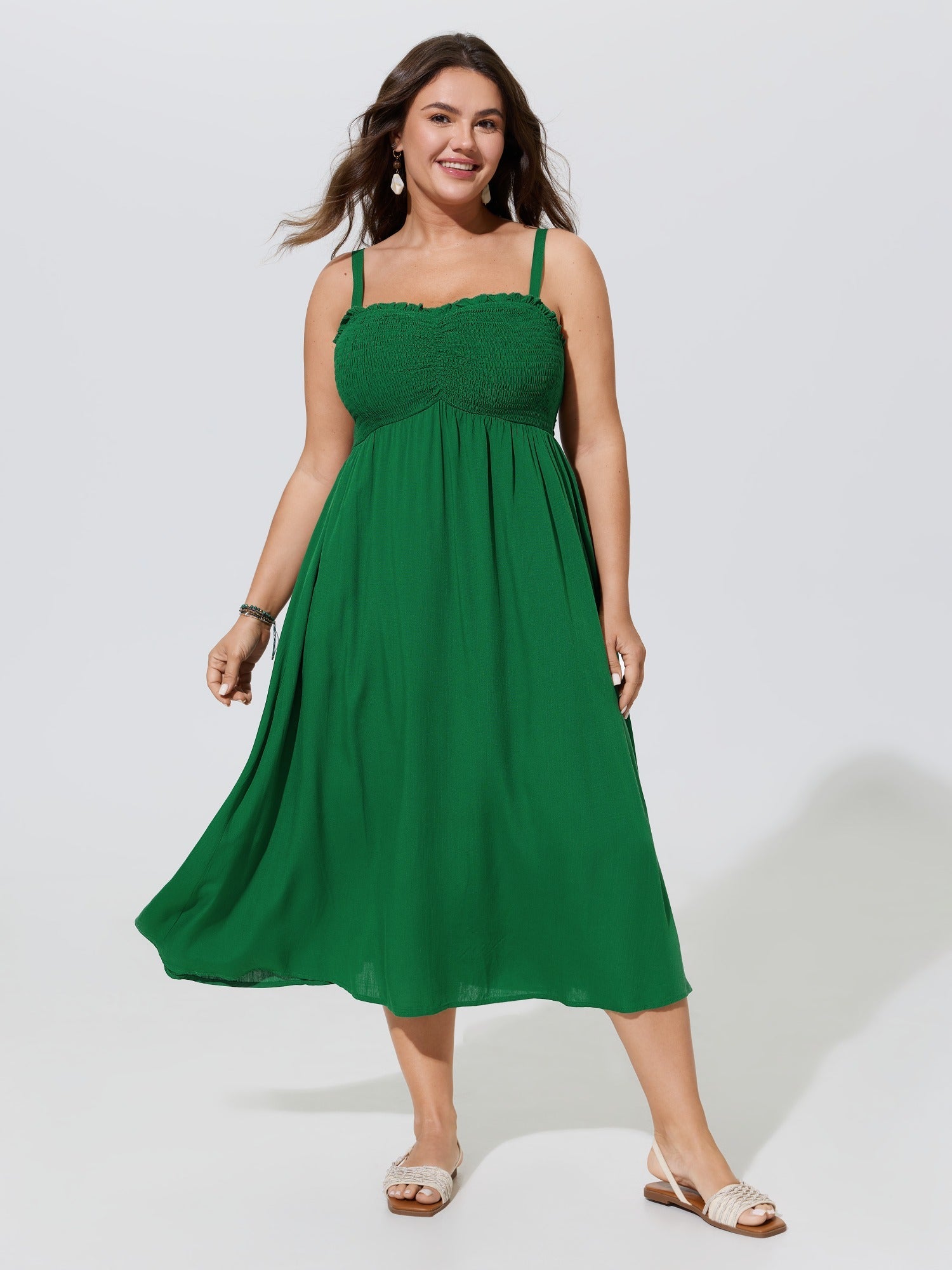 Supersoft Square Neck Solid Shirred Midi Dress