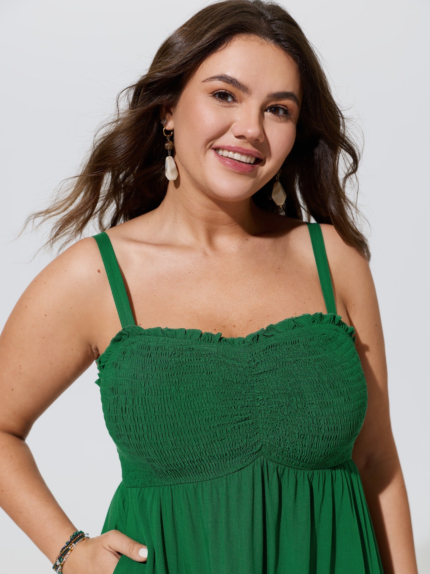 Supersoft Square Neck Solid Shirred Midi Dress