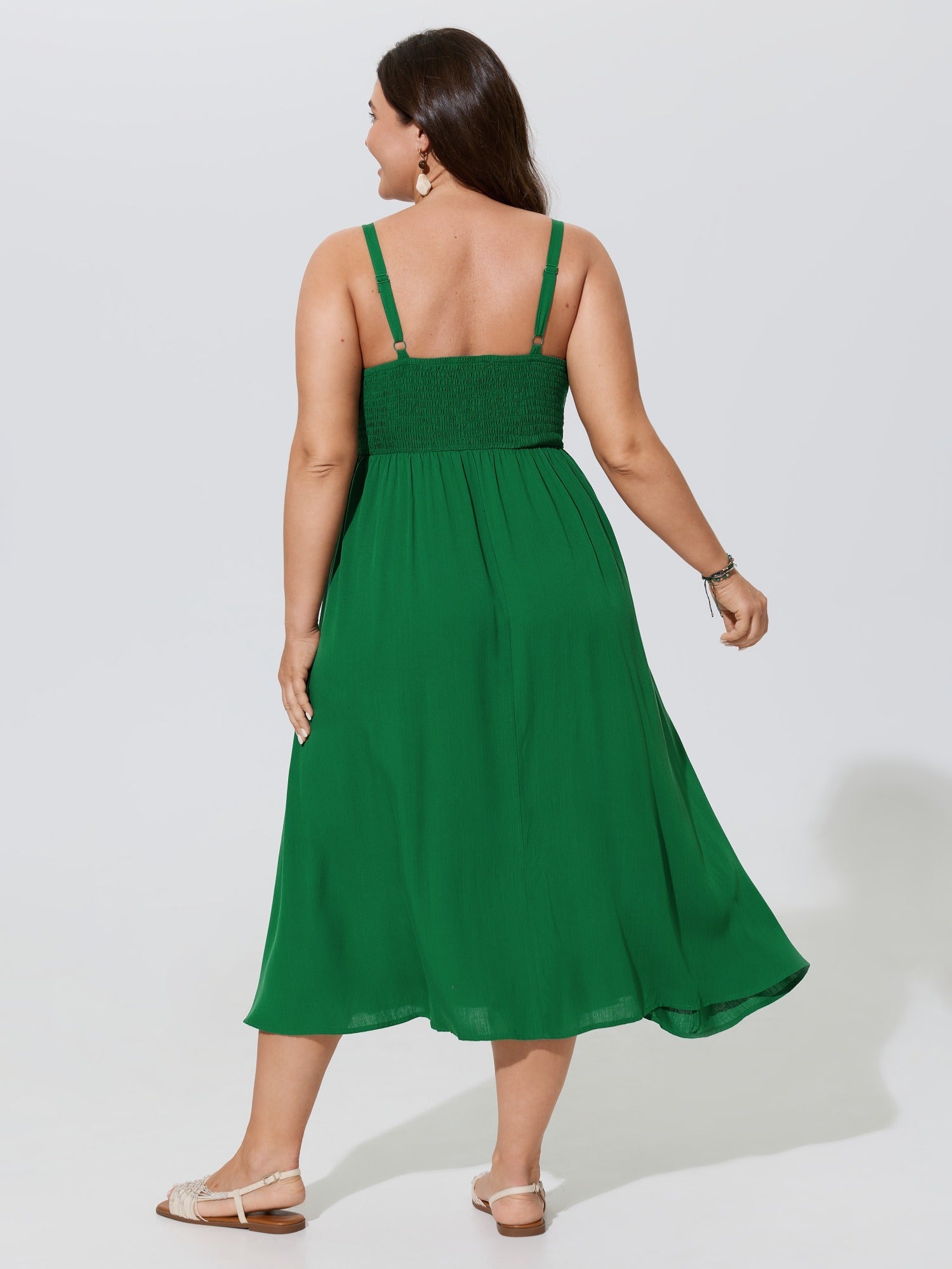 Supersoft Square Neck Solid Shirred Midi Dress