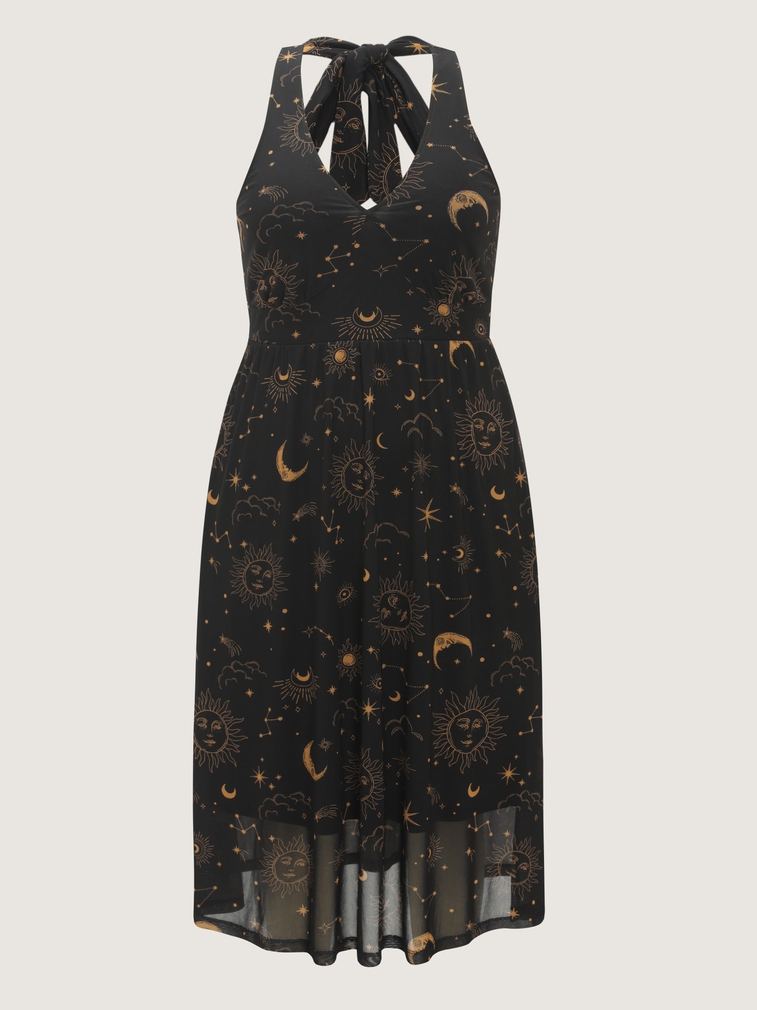 Constellation Print Halter Neck Mesh Midi Dress