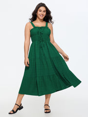 Adjustable Drawstring Neckline Ruffled Tiered Midi Dress