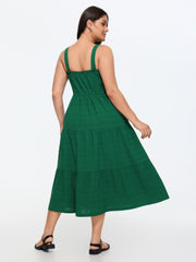 Adjustable Drawstring Neckline Ruffled Tiered Midi Dress