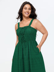 Adjustable Drawstring Neckline Ruffled Tiered Midi Dress
