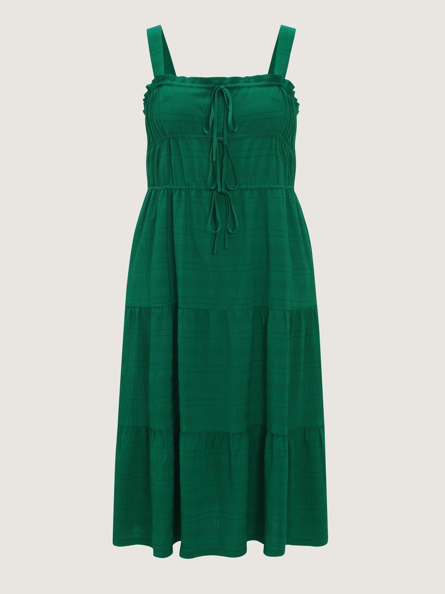 Adjustable Drawstring Neckline Ruffled Tiered Midi Dress