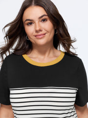Supersoft Stretchy Striped Color Contrast T-Shirt