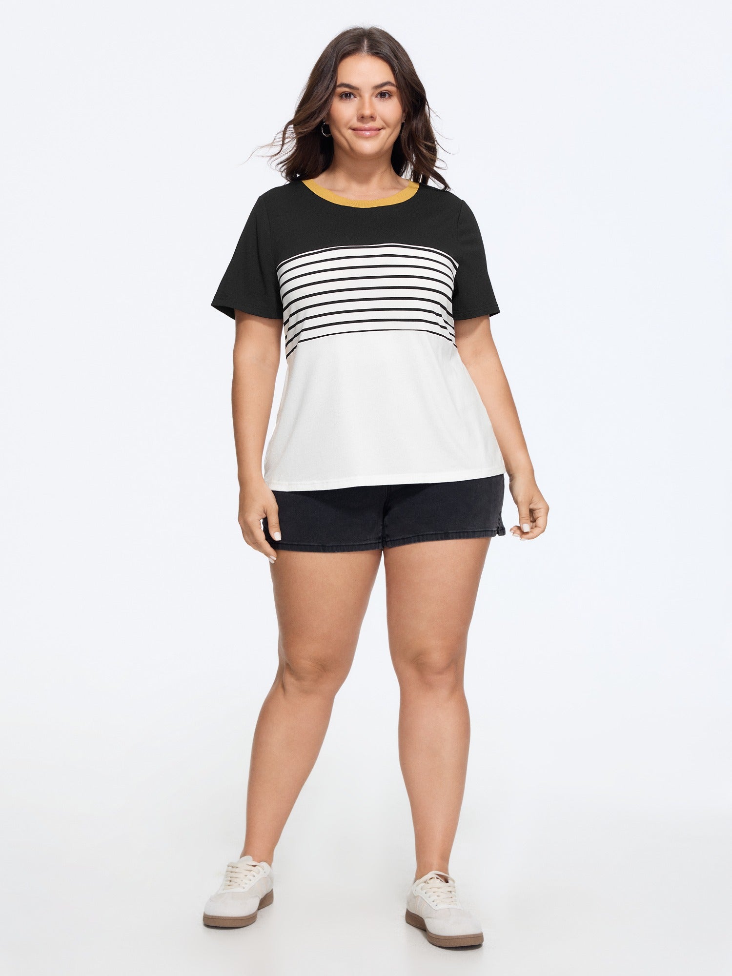 Supersoft Stretchy Striped Color Contrast T-Shirt
