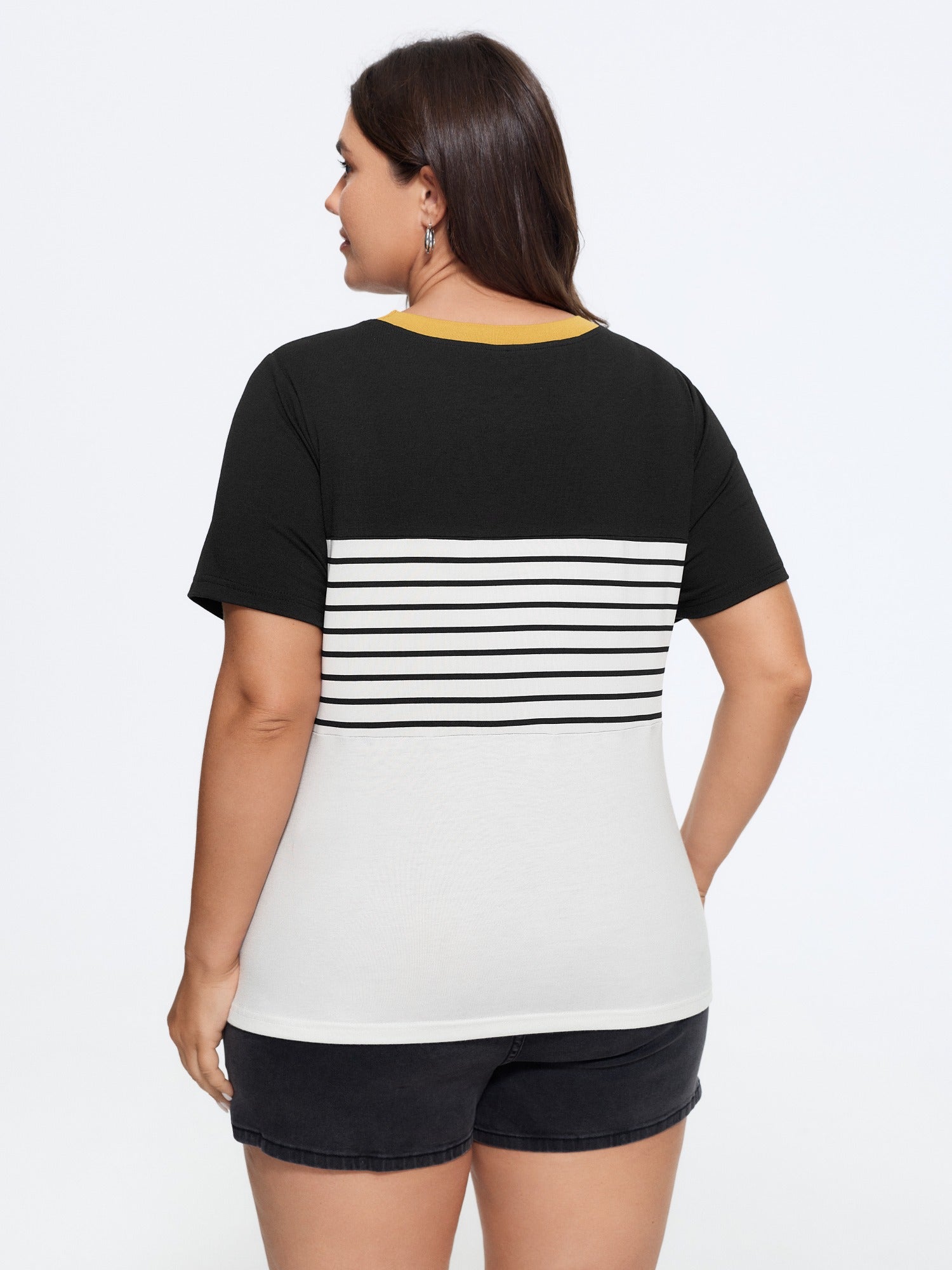 Supersoft Stretchy Striped Color Contrast T-Shirt
