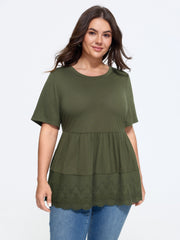 Supersoft Round Neck Lace Hem Babydoll Blouse