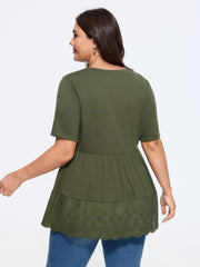 Supersoft Round Neck Lace Hem Babydoll Blouse