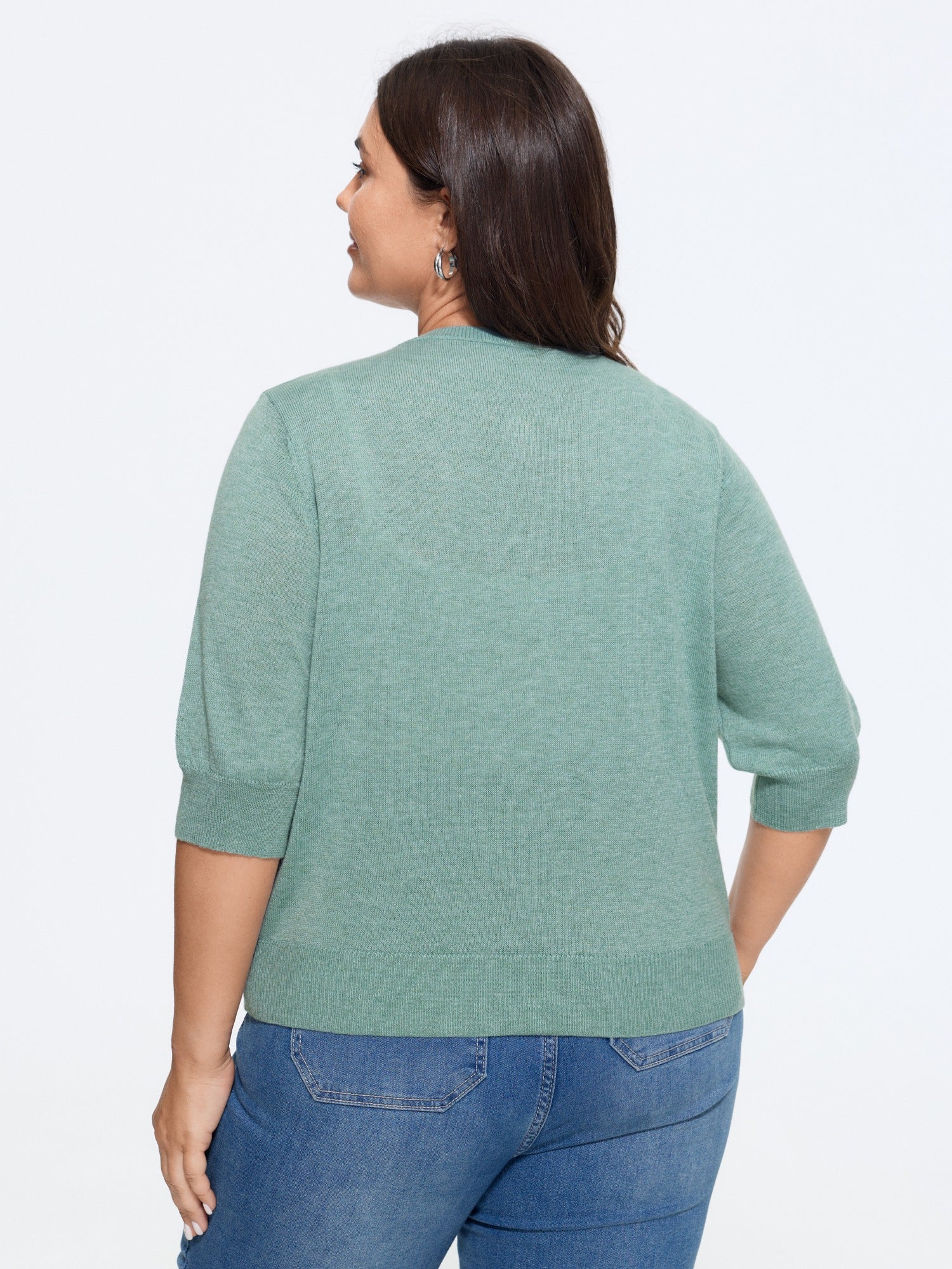 Heather Crew Neck 3/4 Sleeve Knit Cardigan