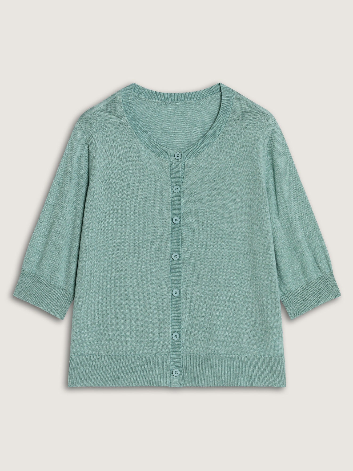 Heather Crew Neck 3/4 Sleeve Knit Cardigan