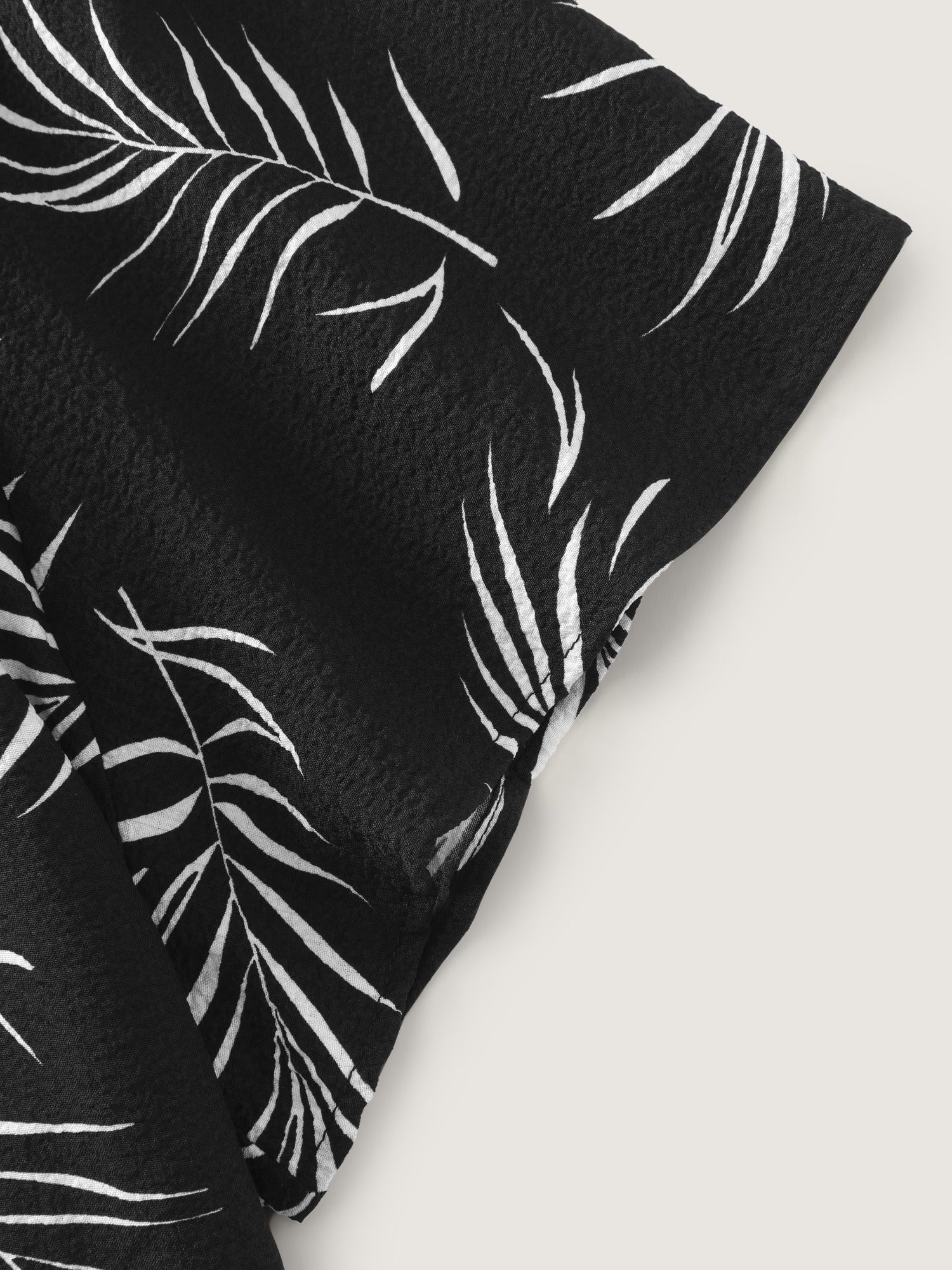 Palm Leaf Print Drawstring Neck Blouse