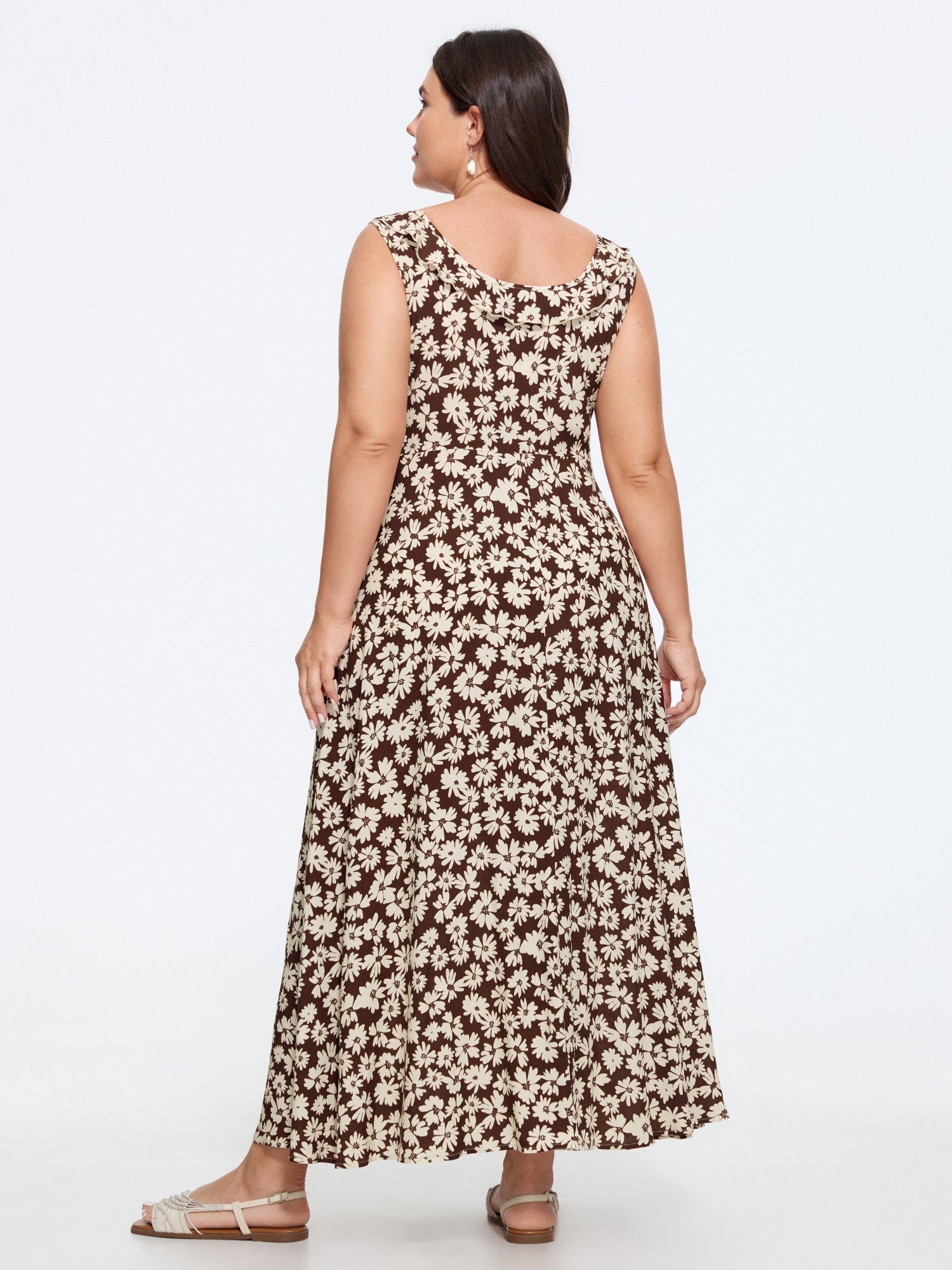 Supersoft Daisy Print Ruffle Tie Neck Maxi Dress