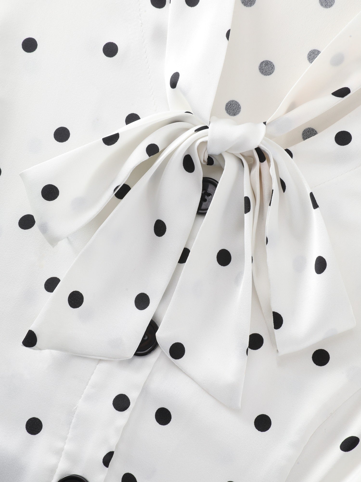 Polka Dot Print Bow Tie Button Midi Dress