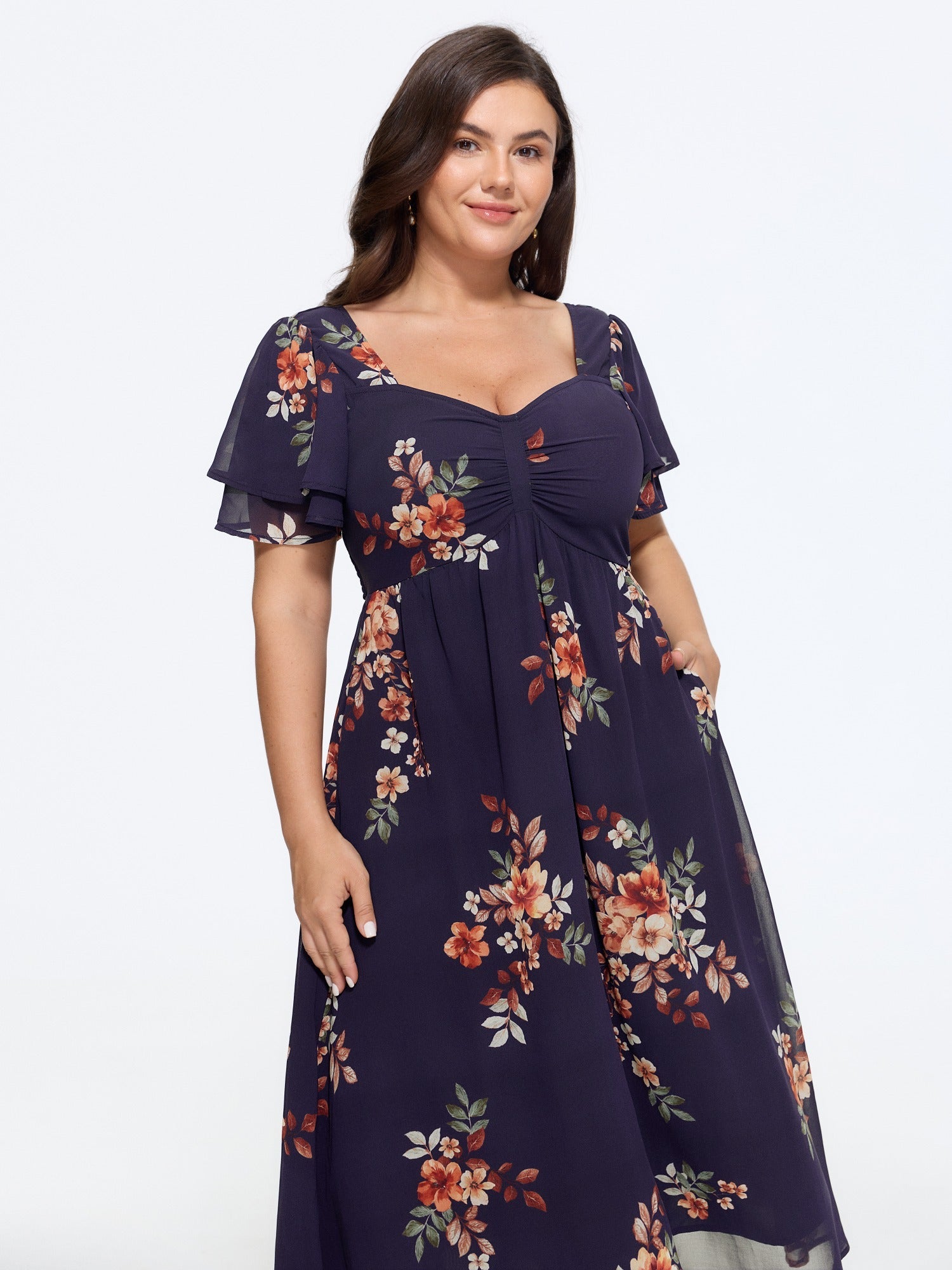 Floral Print Sweetheart Neck Back Tie Midi Dress