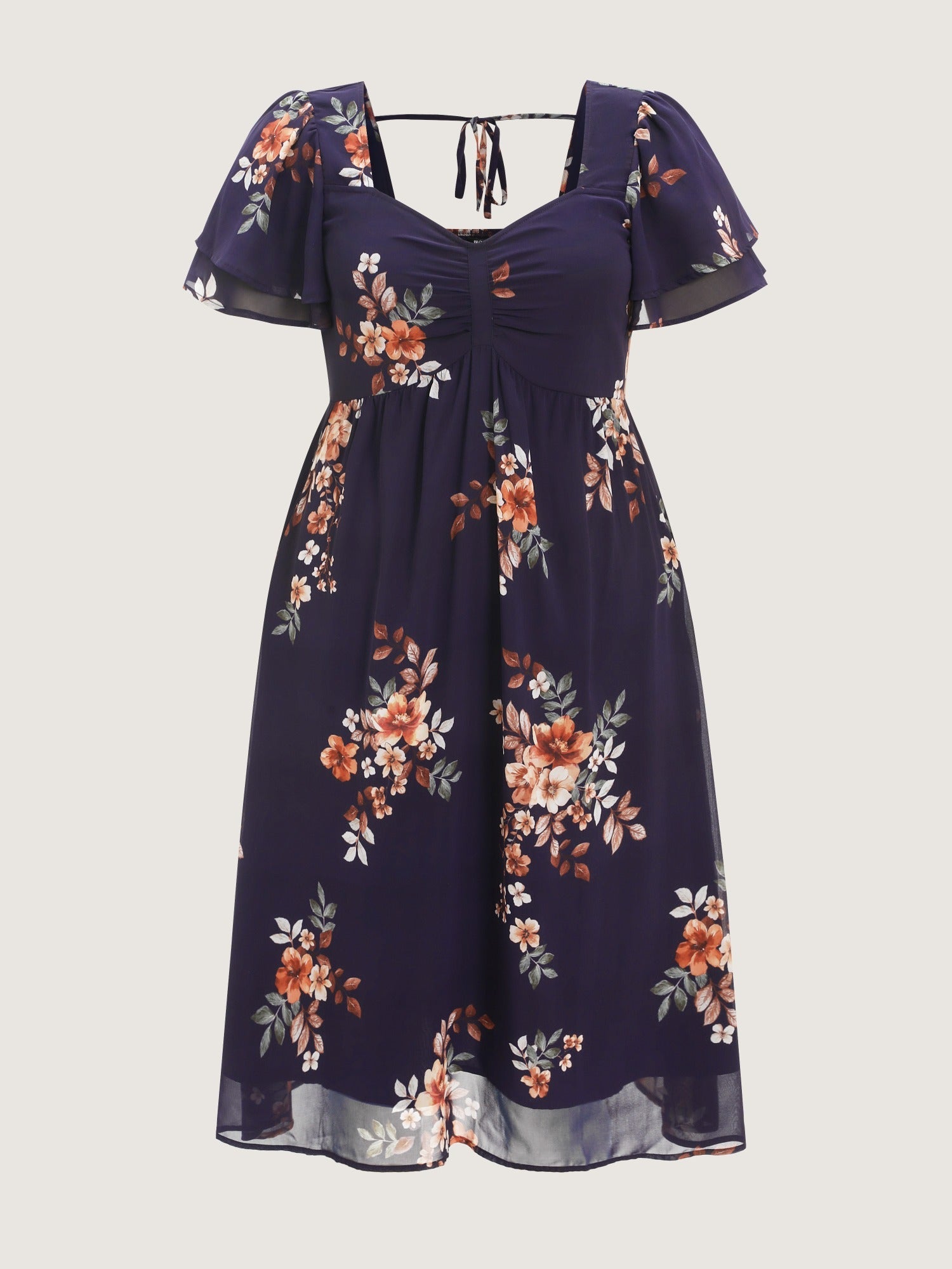 Floral Print Sweetheart Neck Back Tie Midi Dress