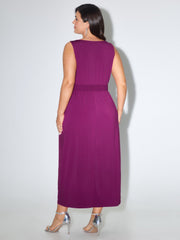Surplice Neck Side Ruched Slit Bodycon Midi Dress