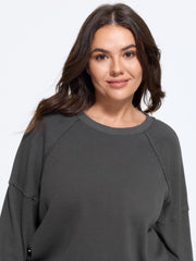 Waffle Knit Raglan Lantern Sleeve Crew Neck Sweatshirt