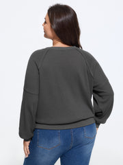 Waffle Knit Raglan Lantern Sleeve Crew Neck Sweatshirt