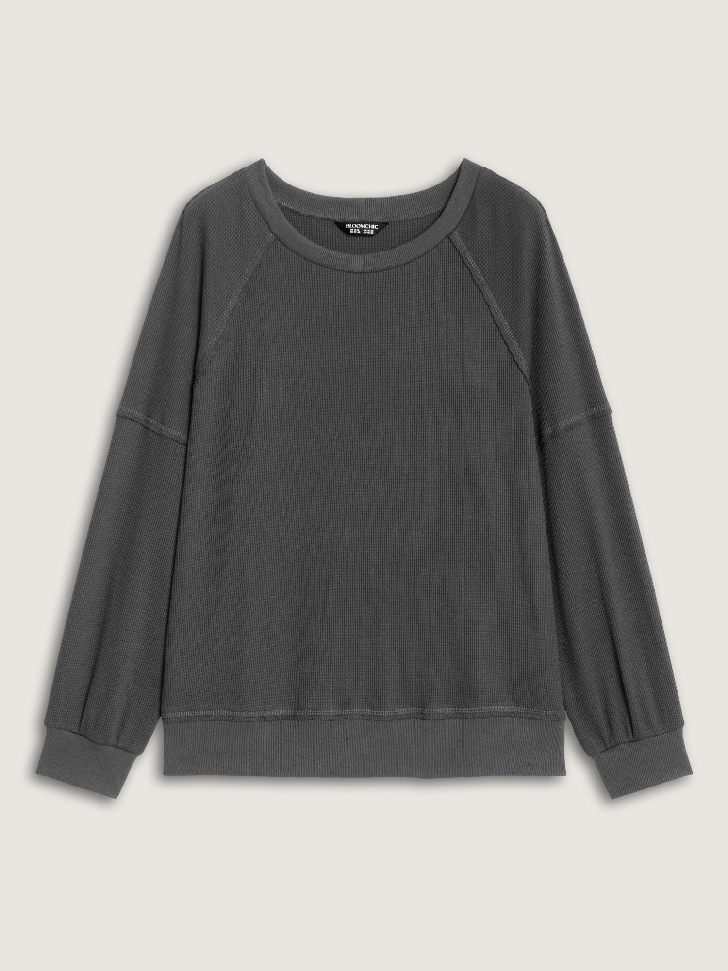 Waffle Knit Raglan Lantern Sleeve Crew Neck Sweatshirt