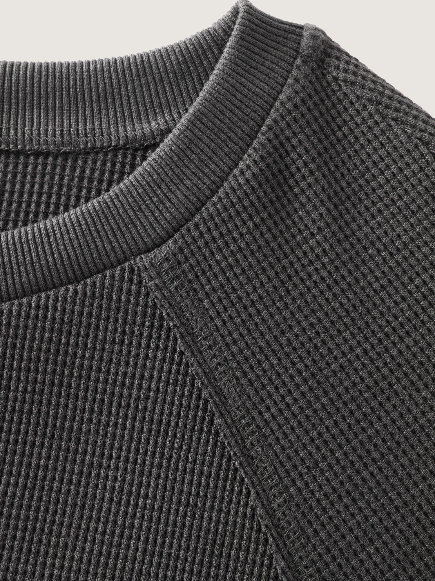 Waffle Knit Raglan Lantern Sleeve Crew Neck Sweatshirt