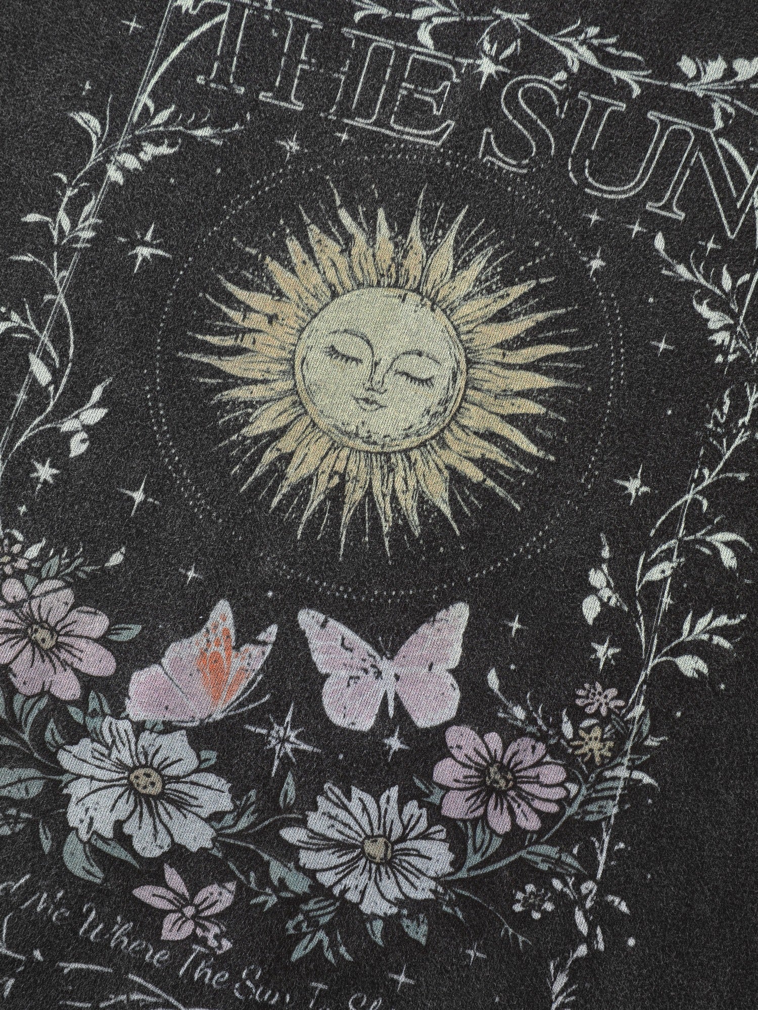 Vintage Washed Sun Floral Print Crew Neck Sweatshirt