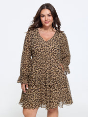 Leopard Print Tiered Ruffle Chiffon Mini Dress