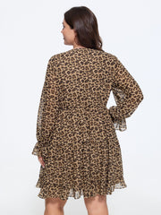 Leopard Print Tiered Ruffle Chiffon Mini Dress
