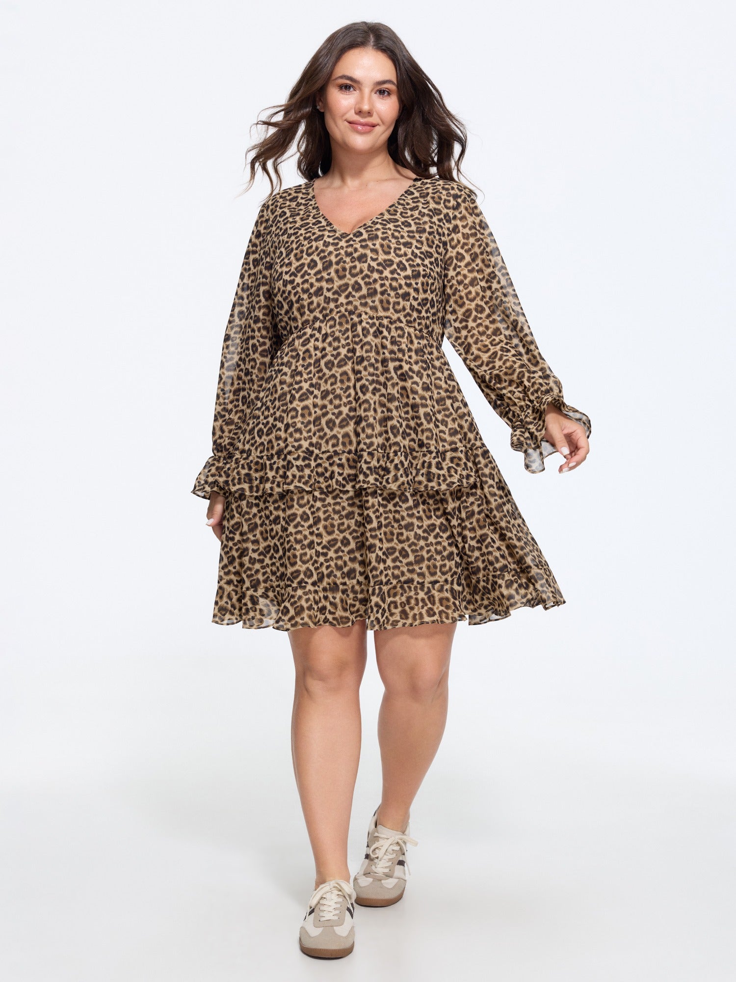 Leopard Print Tiered Ruffle Chiffon Mini Dress