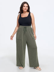 Textured Drawstring Pocket Wide Leg Pants