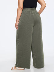 Textured Drawstring Pocket Wide Leg Pants