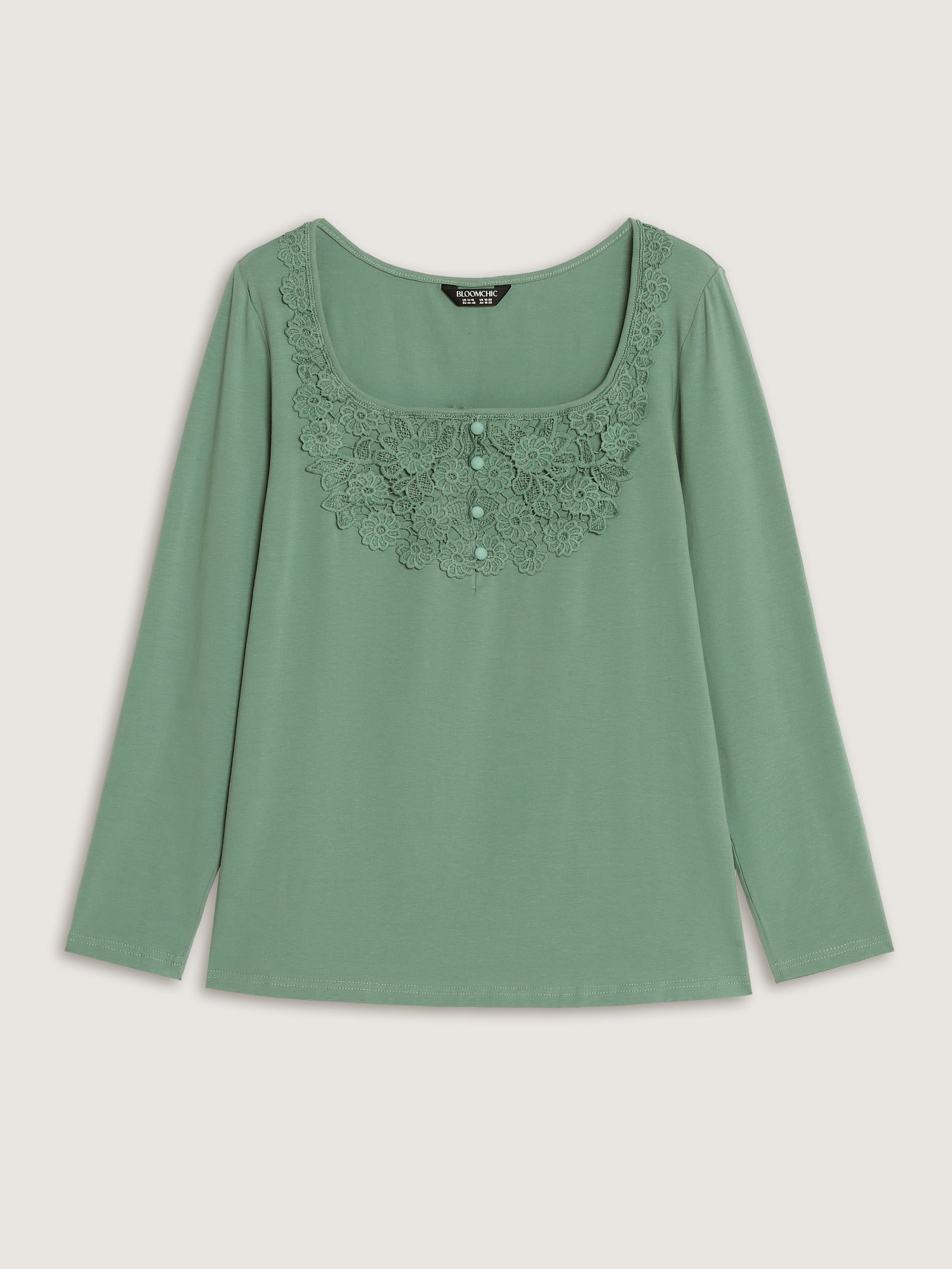 Cotton Floral Lace Square Neck Button Front T-Shirt
