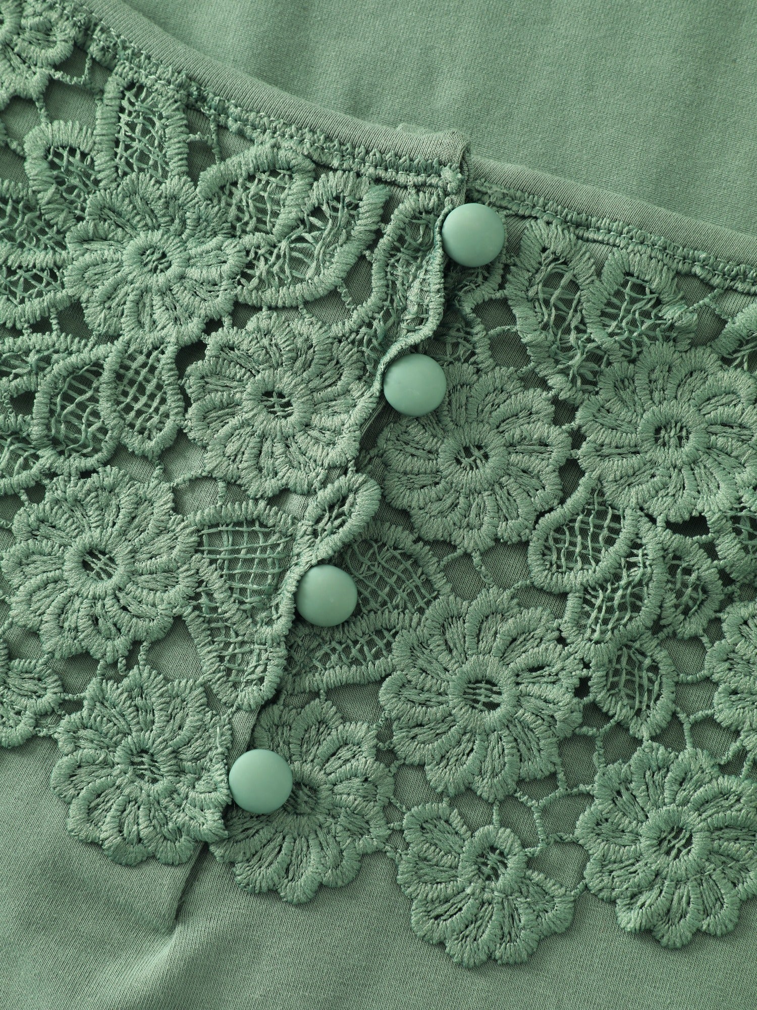 Cotton Floral Lace Square Neck Button Front T-Shirt