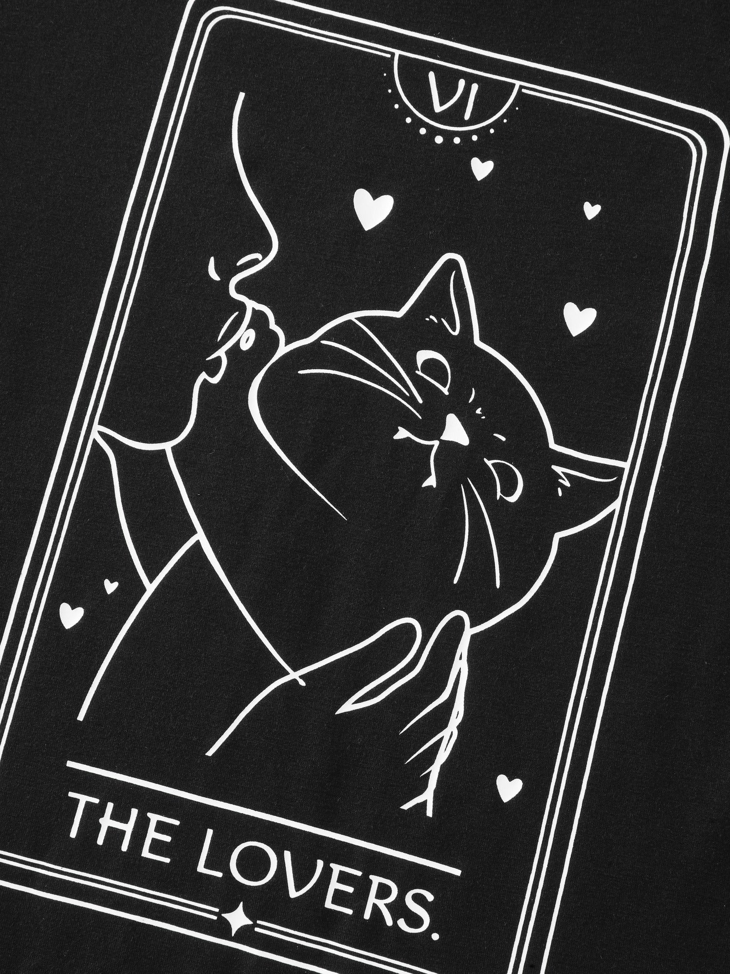 Crew Neck Cat Print Curved Hem T-Shirt