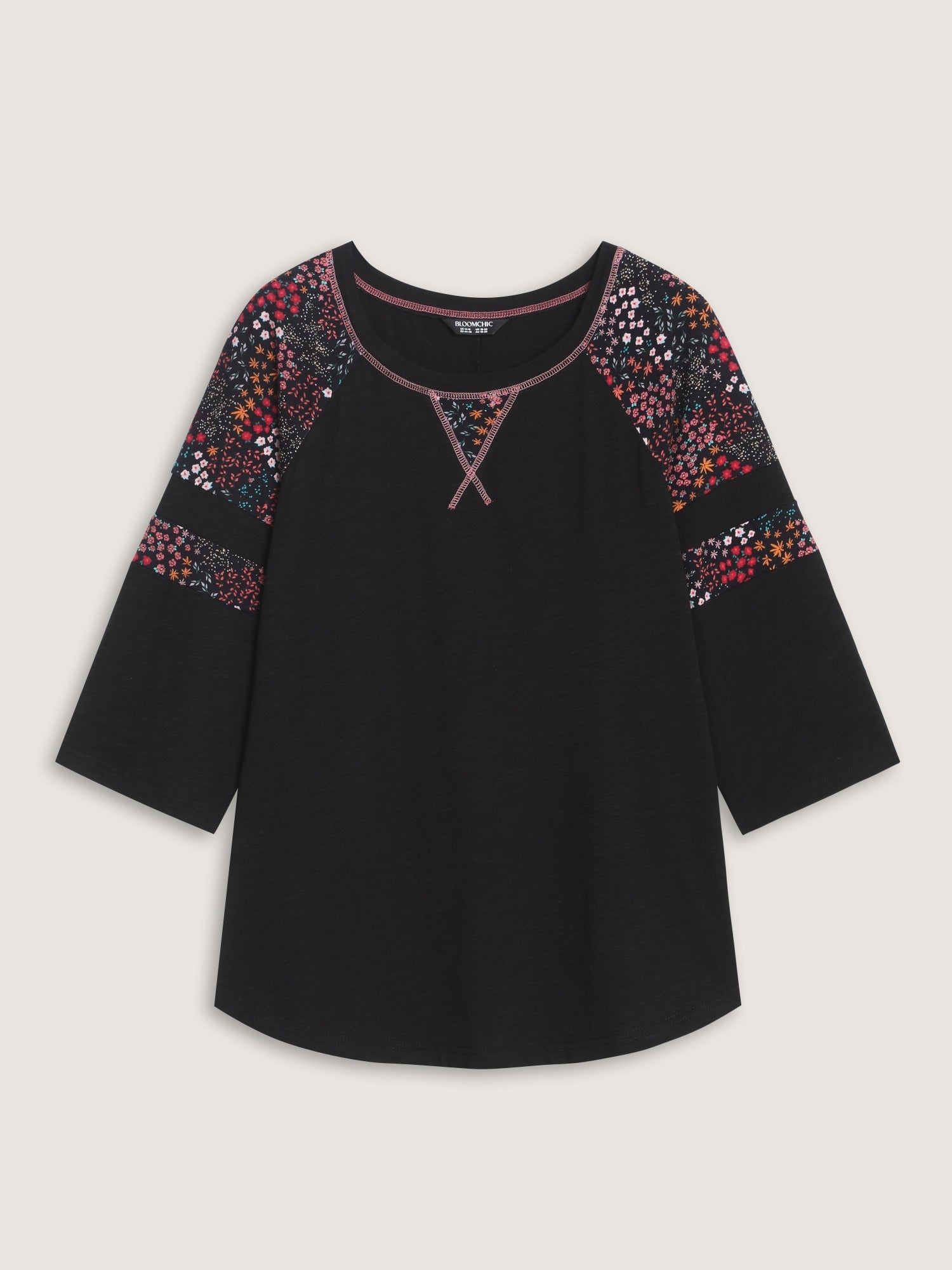 Cotton Floral Print Shoulder Detail T-Shirt