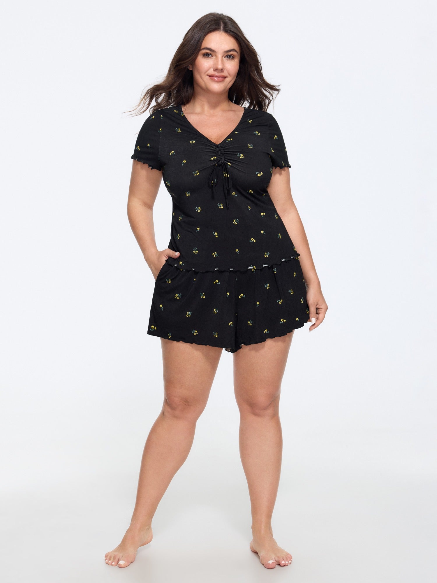 Supersoft Floral Print Ruched Front Pajama Set