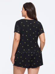 Supersoft Floral Print Ruched Front Pajama Set