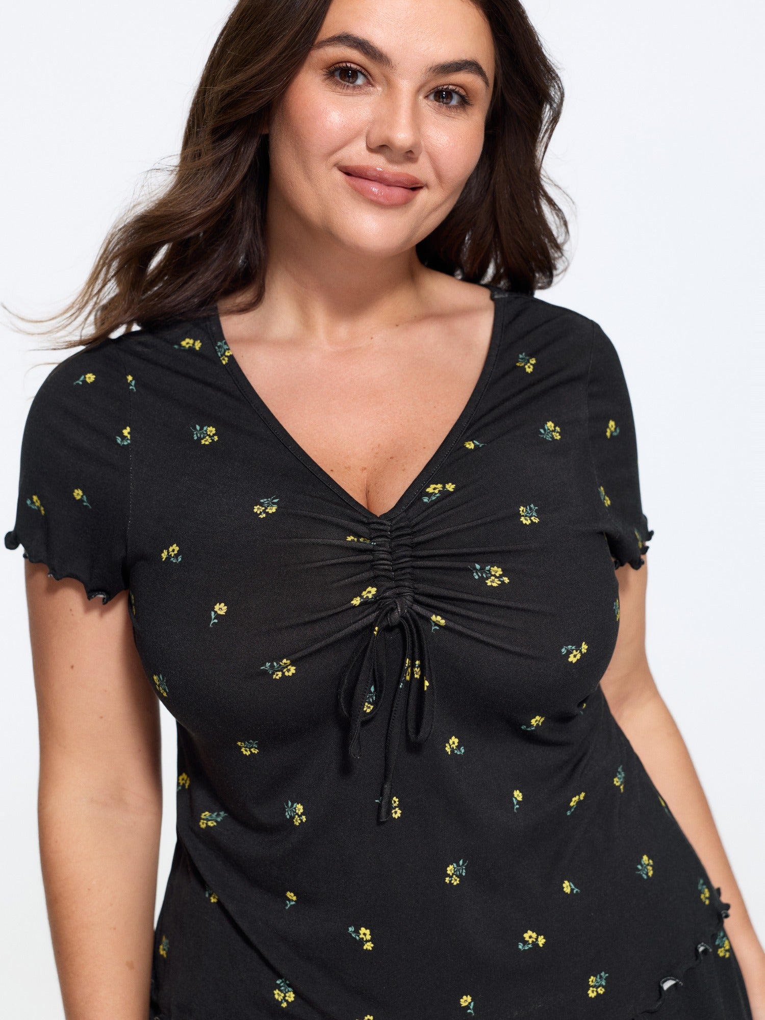 Supersoft Floral Print Ruched Front Pajama Set