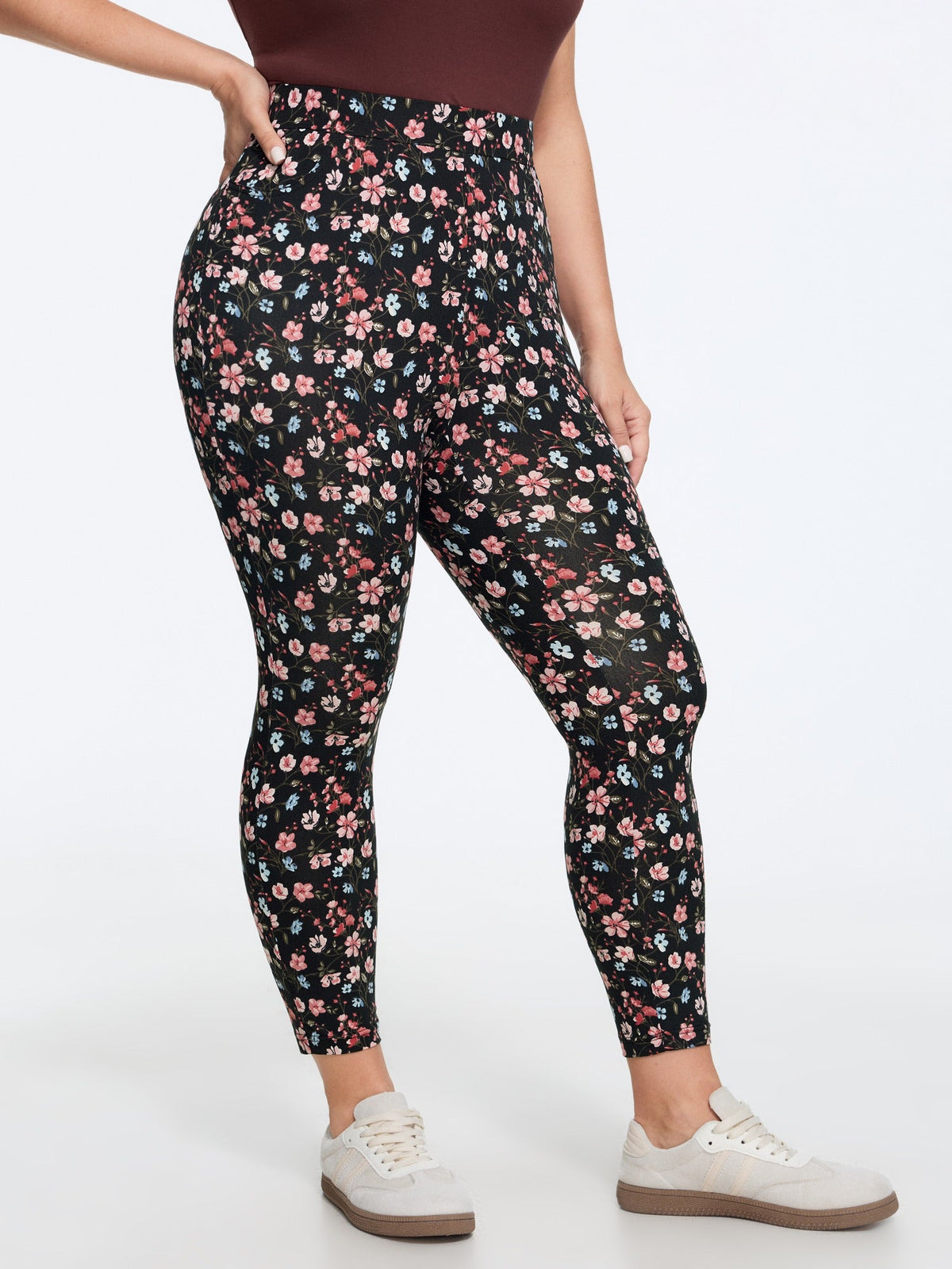 Stretchy Floral Print High Waist Pocket Leggings