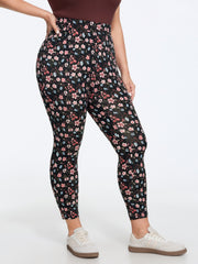 Stretchy Floral Print High Waist Pocket Leggings