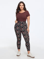 Stretchy Floral Print High Waist Pocket Leggings