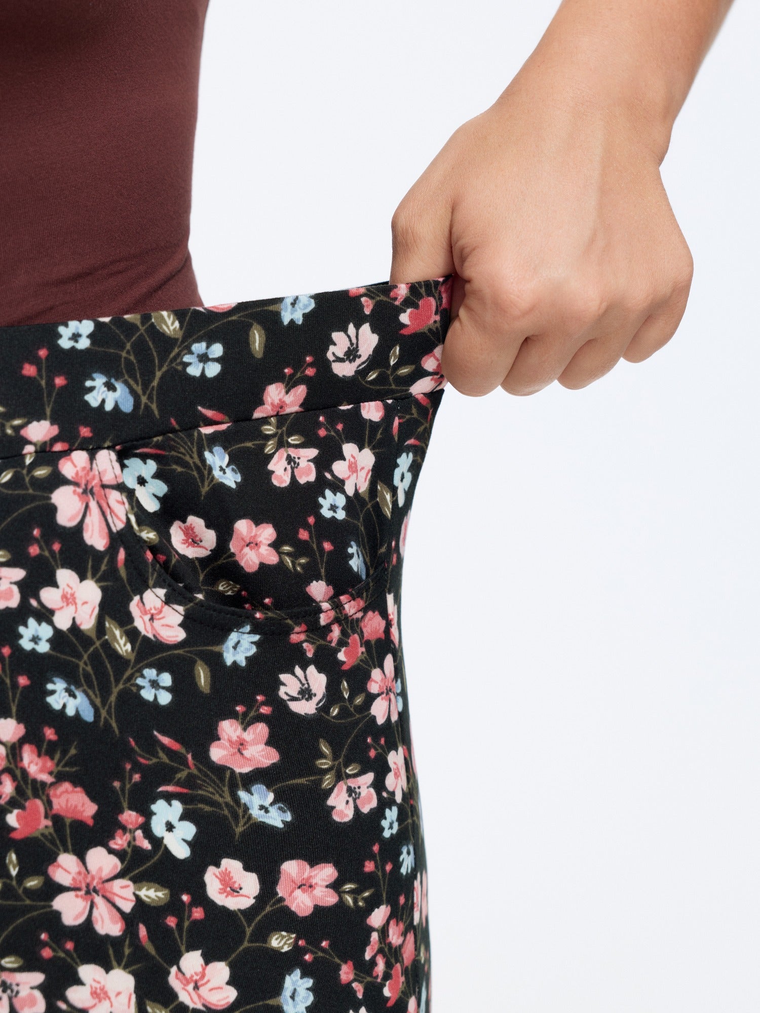 Stretchy Floral Print High Waist Pocket Leggings