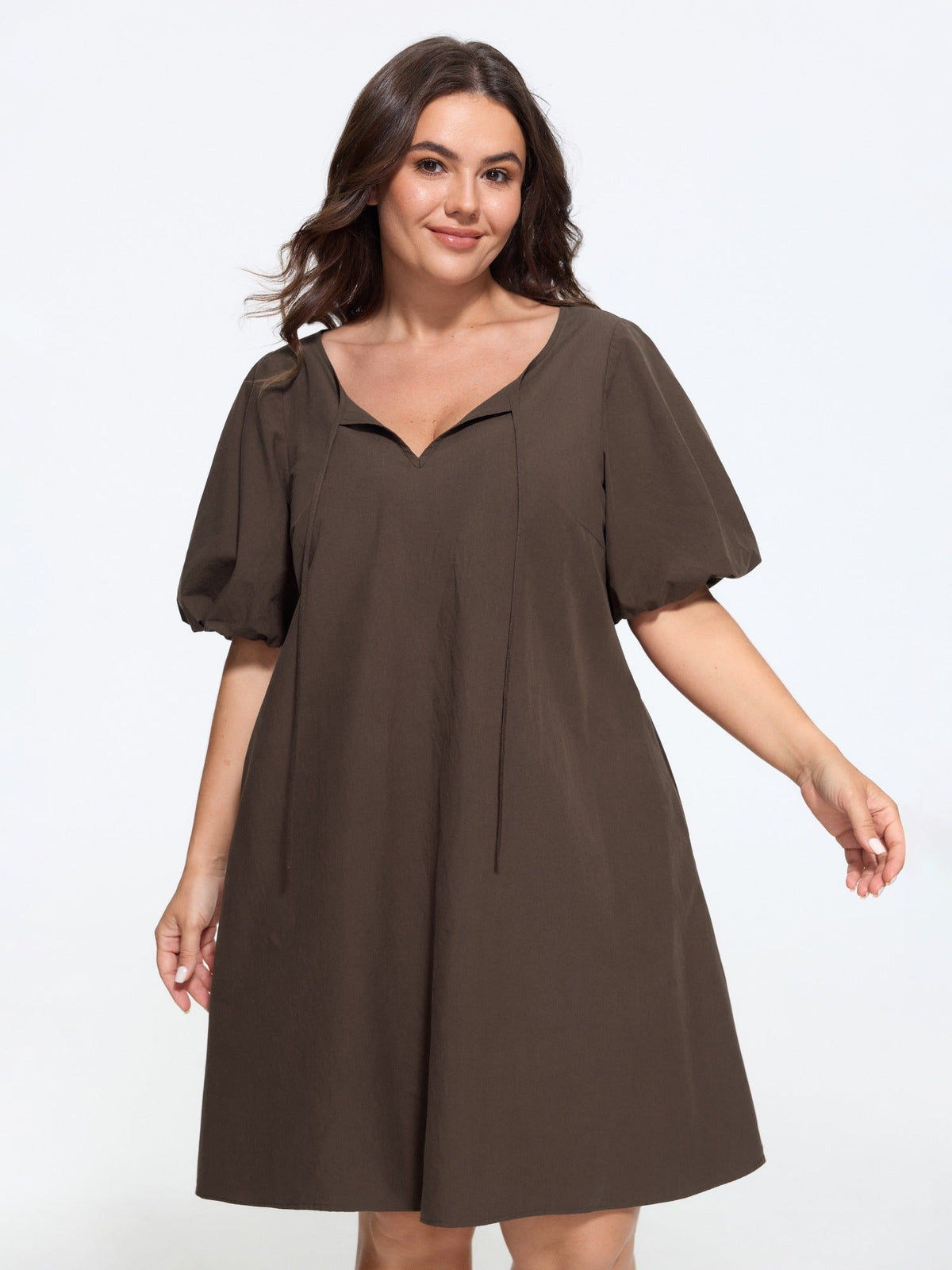 Solid Puff Sleeve A-Line Mini Dress