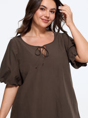 Solid Puff Sleeve A-Line Mini Dress