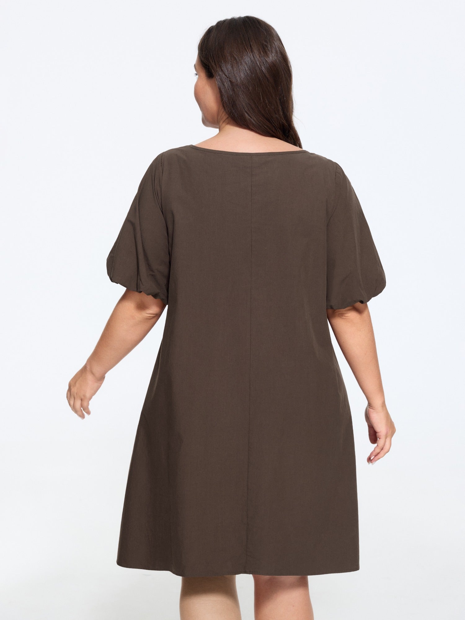Solid Puff Sleeve A-Line Mini Dress