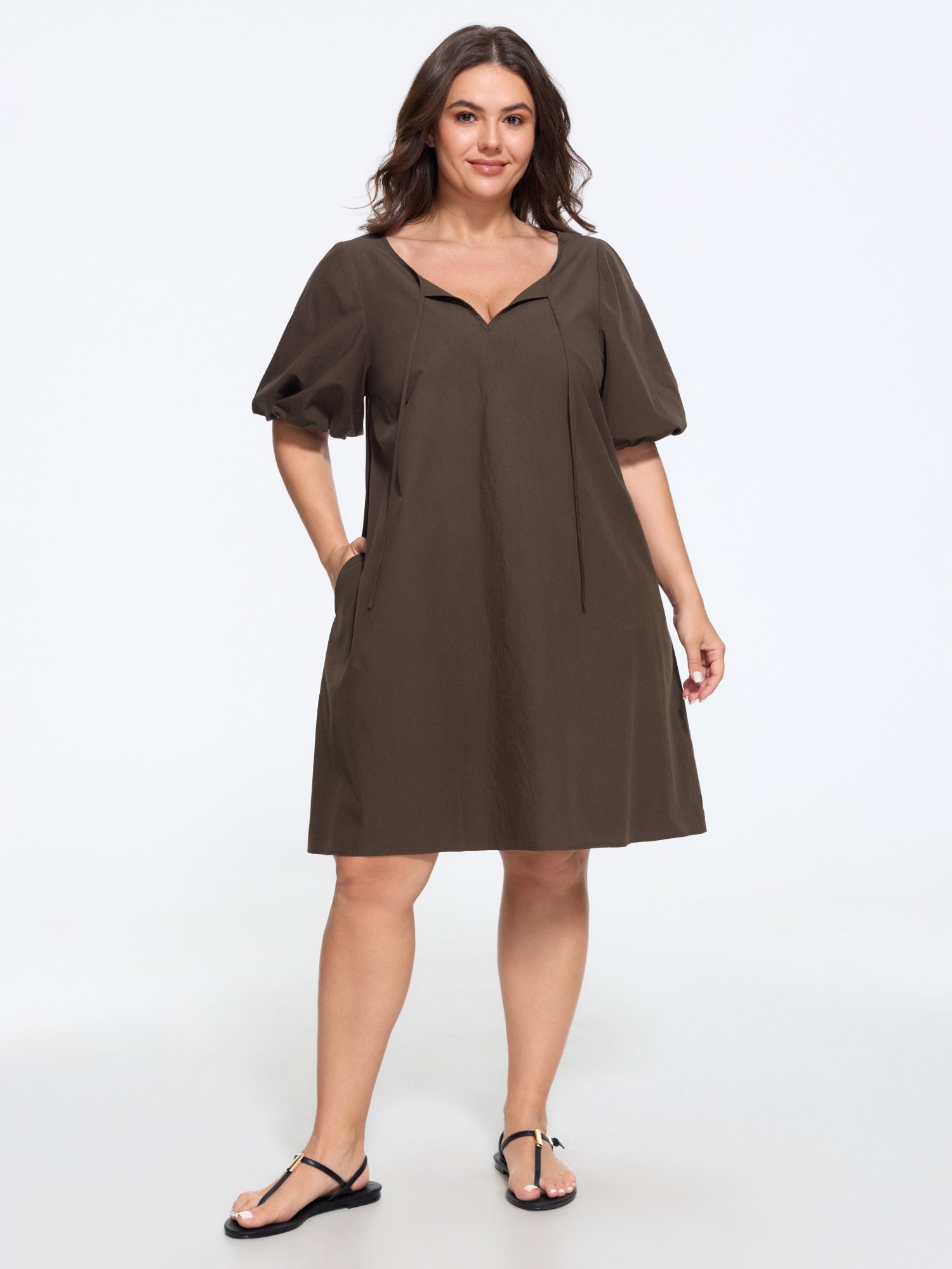 Solid Puff Sleeve A-Line Mini Dress